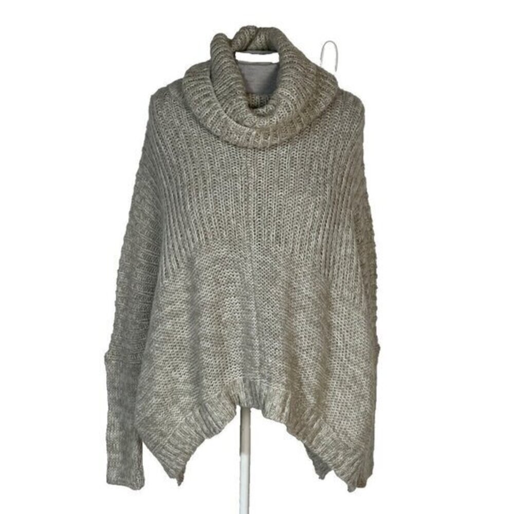Wooden Ships Sweater Women’s XS Poncho Beige Long Sleeve Mohair Wool Cowl Neck